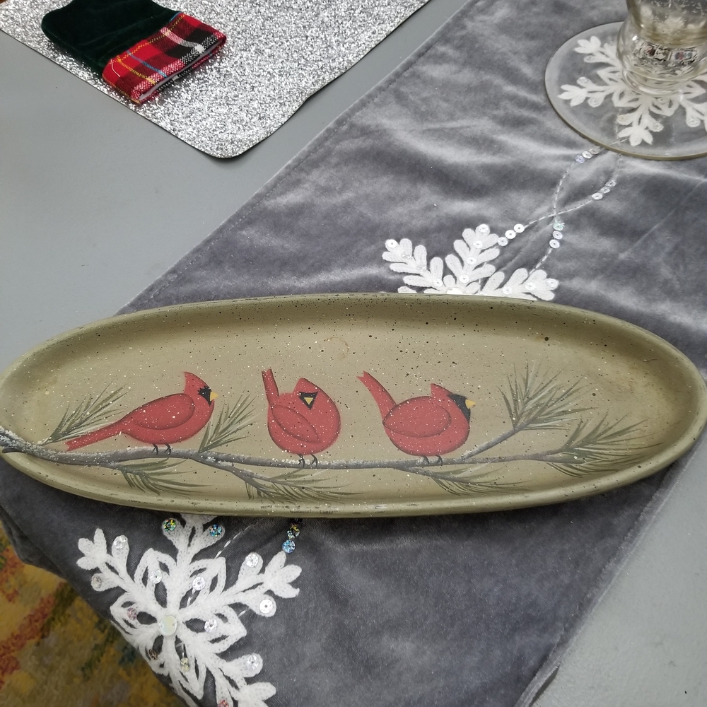 Oval wood tray with Red Birds